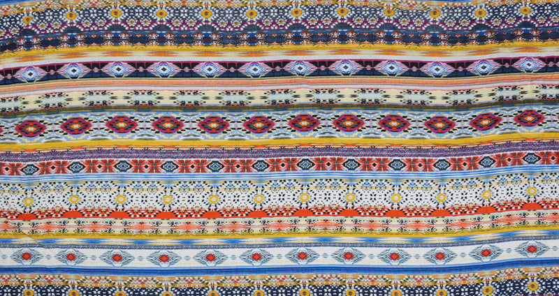 Blue-Yellow-Multi Rayon Aztec Printed Challis Woven Fabric