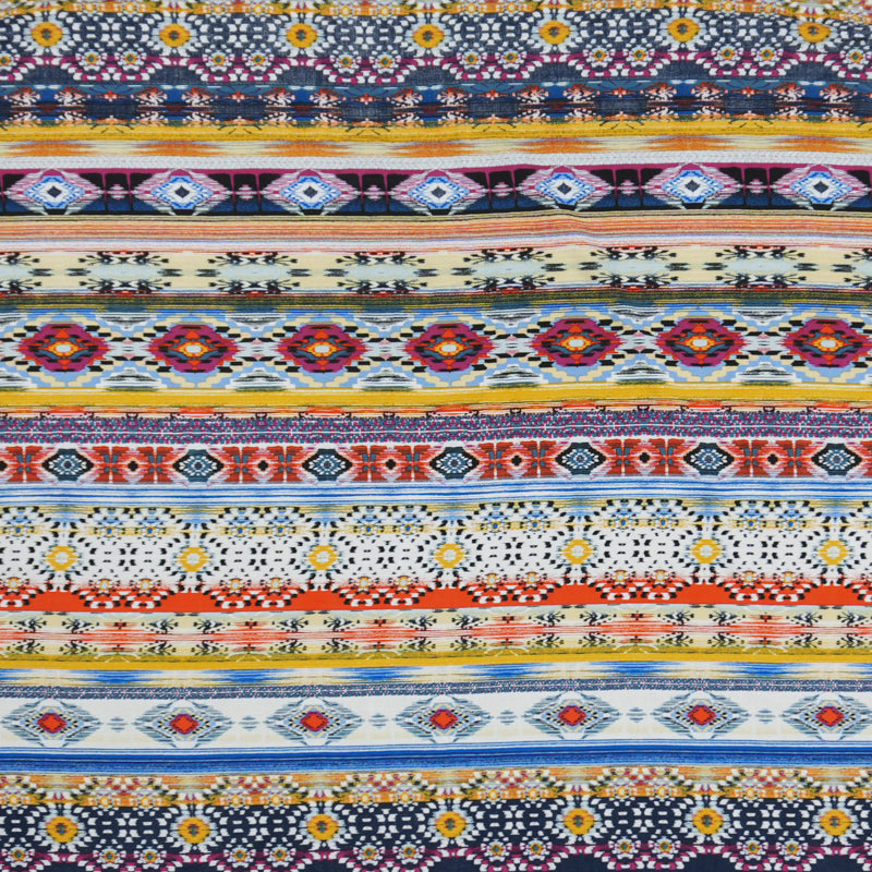 Blue-Yellow-Multi Rayon Aztec Printed Challis Woven Fabric