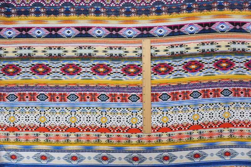 Blue-Yellow-Multi Rayon Aztec Printed Challis Woven Fabric