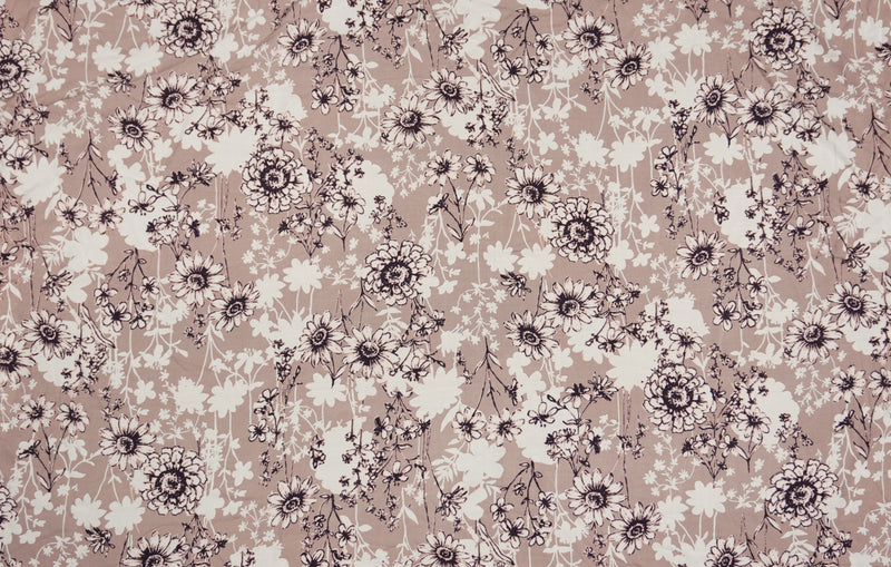 Brown-White-Multi Rayon Floral Printed Challis Woven Fabric