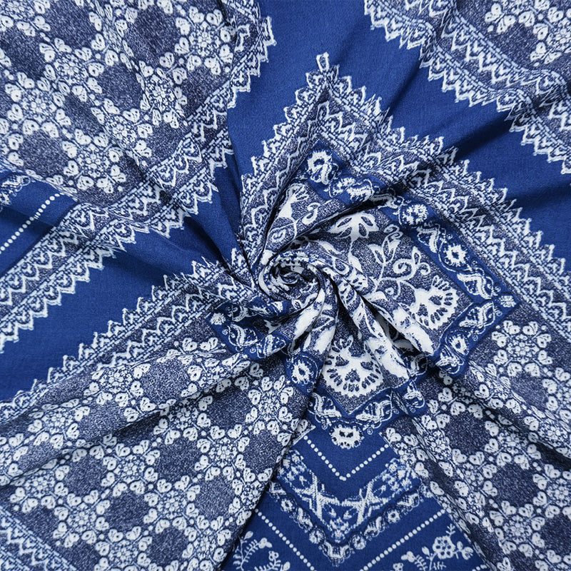 Blue-White Rayon Floral Bandana Printed Challis Woven Fabric
