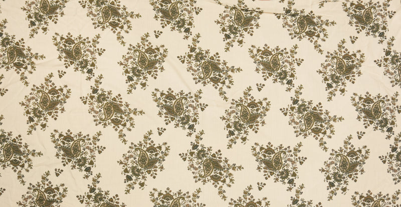Beige-Brown-White Rayon Floral Paisley Printed Challis Woven Fabric