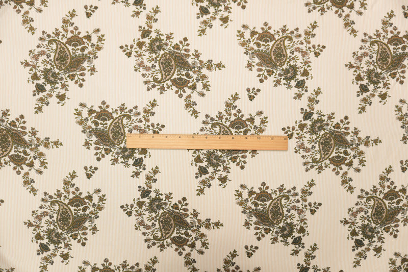 Beige-Brown-White Rayon Floral Paisley Printed Challis Woven Fabric