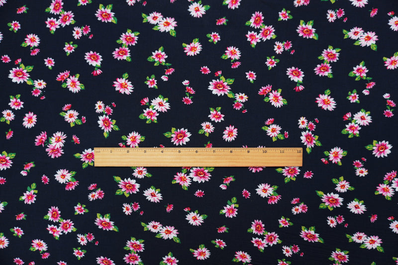 1 YD PC-Deep Navy-Red-Multi Rayon Floral Printed Challis Woven Fabric