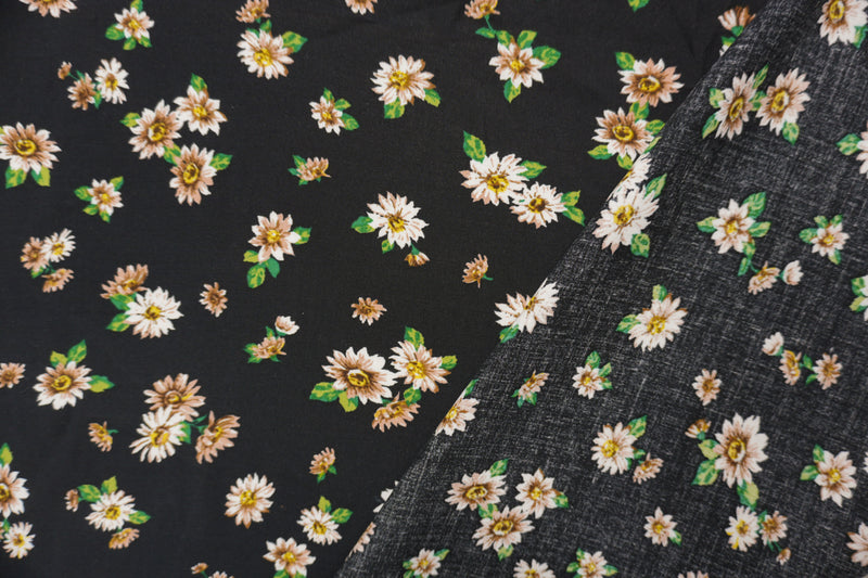 3 YD PC-Black-Beige-Multi Rayon Floral Printed Challis Woven Fabric