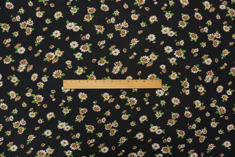 3 YD PC-Black-Beige-Multi Rayon Floral Printed Challis Woven Fabric