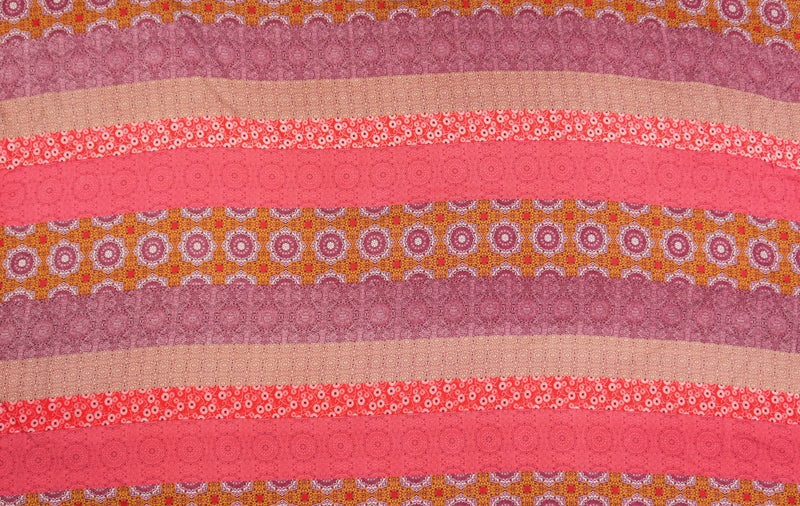Red-Brown-Multi Rayon Stripe Moroccan Printed Challis Woven Fabric