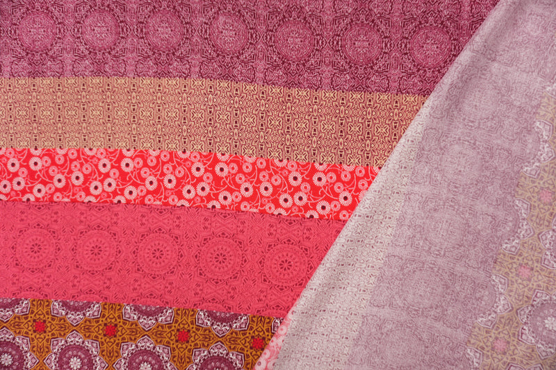 Red-Brown-Multi Rayon Stripe Moroccan Printed Challis Woven Fabric