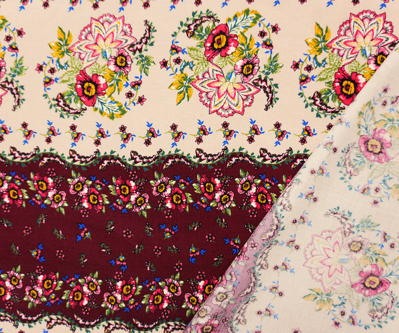 Red-Multi Rayon Floral Washable Printed Challis Woven Fabric