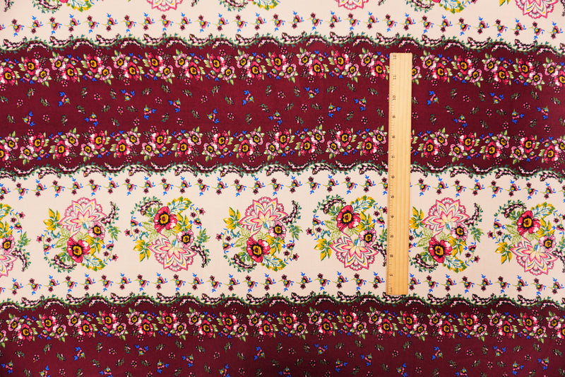 Red-Multi Rayon Floral Washable Printed Challis Woven Fabric