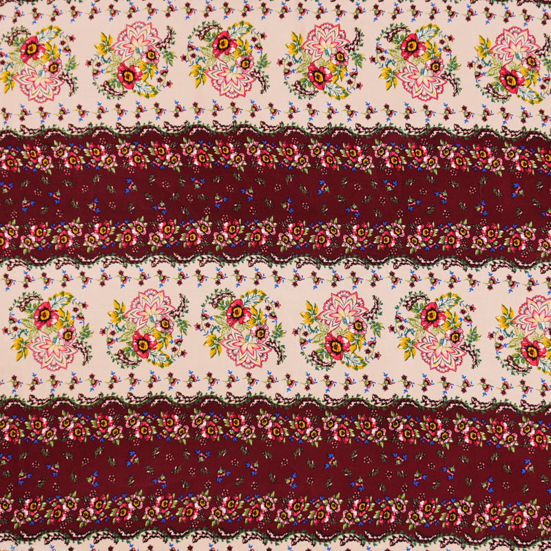 Red-Multi Rayon Floral Washable Printed Challis Woven Fabric