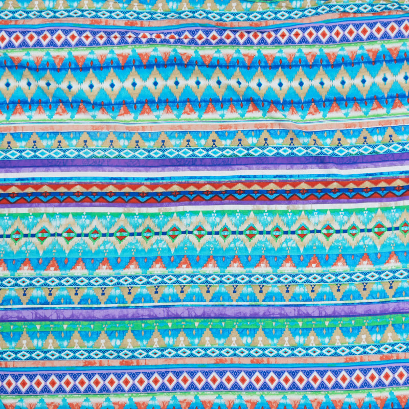 Blue-Green-Multi Rayon Aztec Printed Challis Woven Fabric