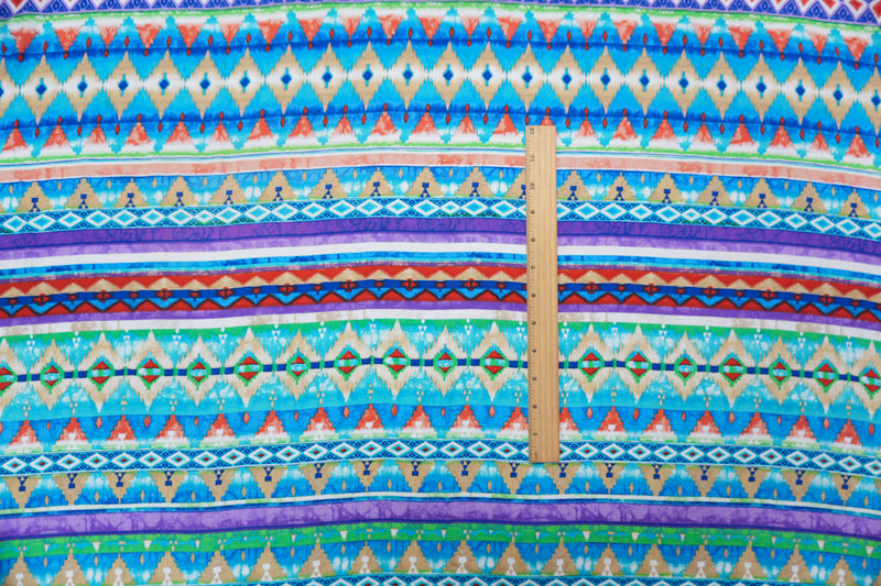 Blue-Green-Multi Rayon Aztec Printed Challis Woven Fabric
