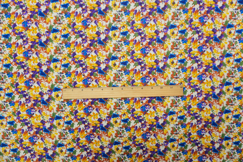 Brown-Yellow-Multi Rayon Floral Printed Voile Woven Fabric
