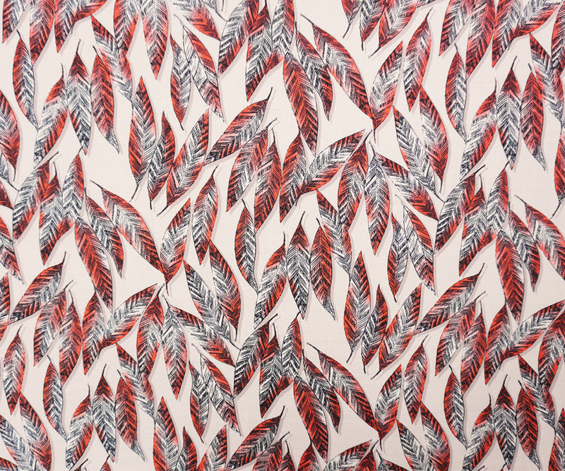 Pink-Red-Black Rayon Leaves Printed Voile Woven Fabric
