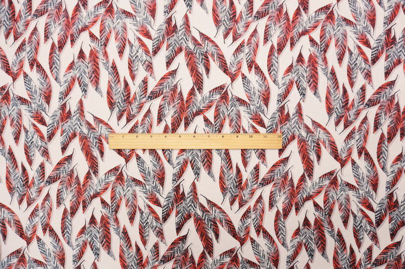 Pink-Red-Black Rayon Leaves Printed Voile Woven Fabric