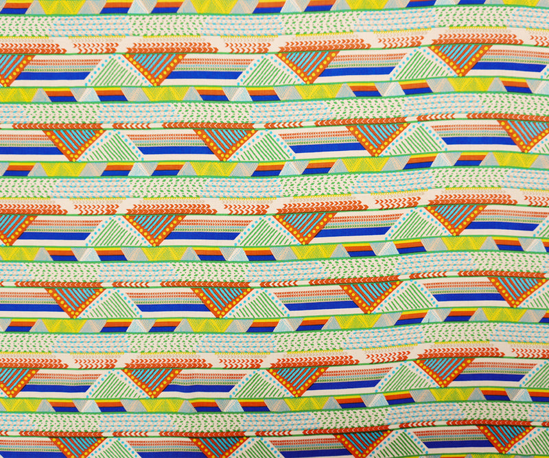 Green-Ivory-Multi Rayon Geometry Printed Voile Woven Fabric