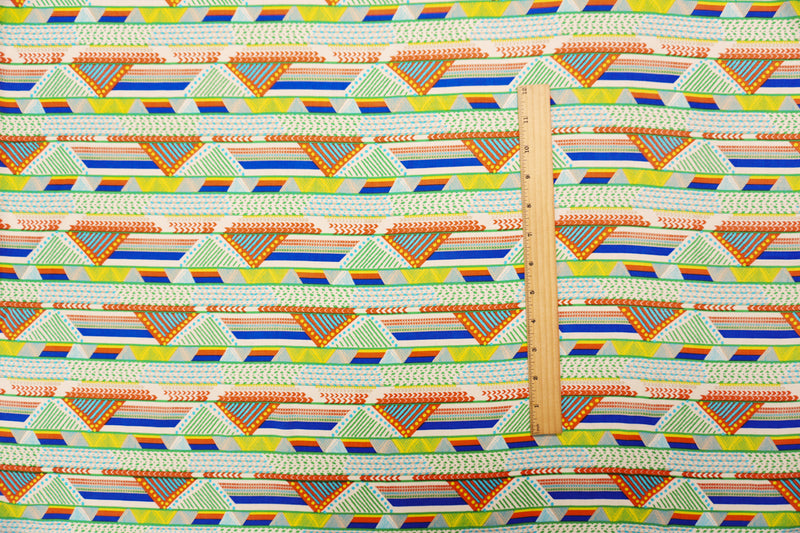 Green-Ivory-Multi Rayon Geometry Printed Voile Woven Fabric