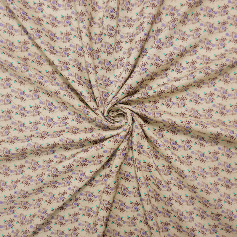 Beige-Brown-Multi Rayon Floral Printed Voile Woven Fabric