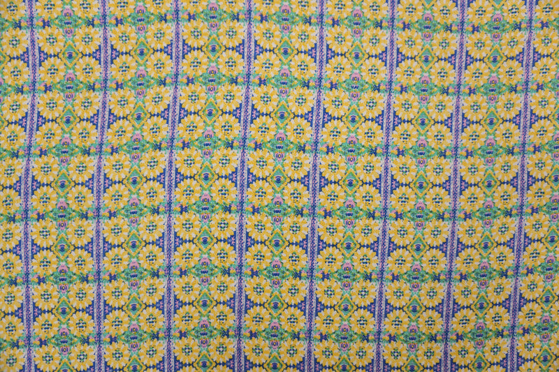Yellow-Green-Multi Rayon Floral Printed Voile Woven Fabric