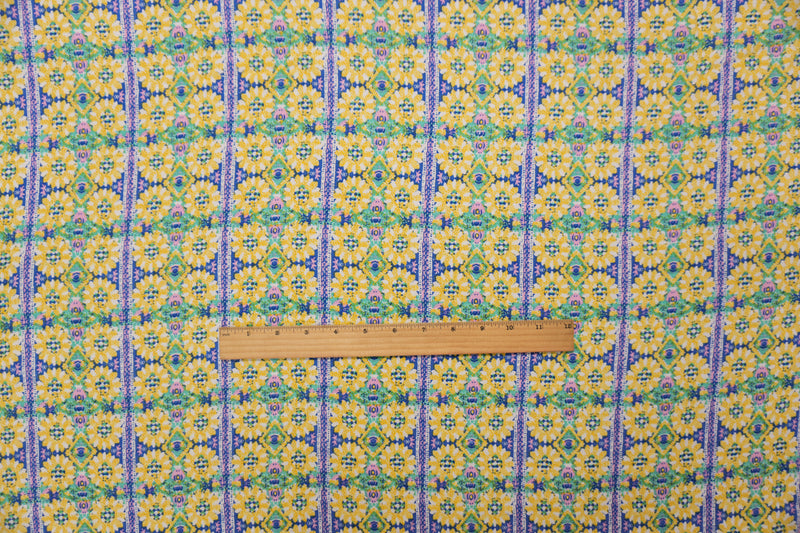 Yellow-Green-Multi Rayon Floral Printed Voile Woven Fabric