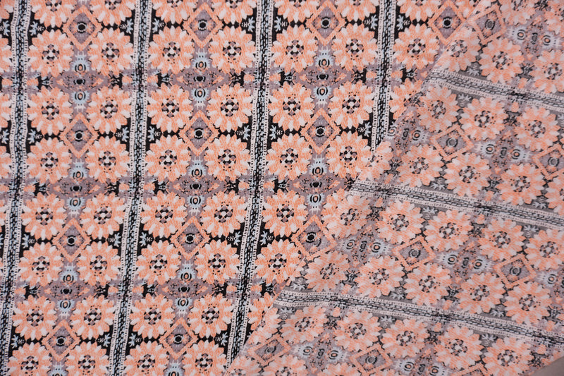 Orange-Black-Multi Rayon Floral Printed Voile Woven Fabric