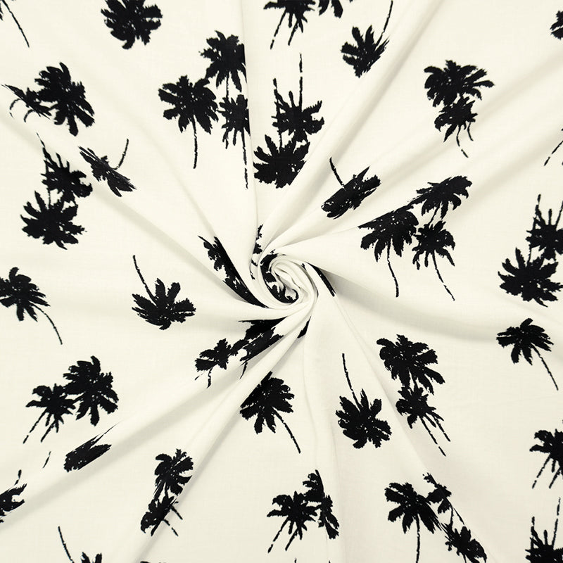 Black-White Rayon Palm Tree Printed Voile Woven Fabric