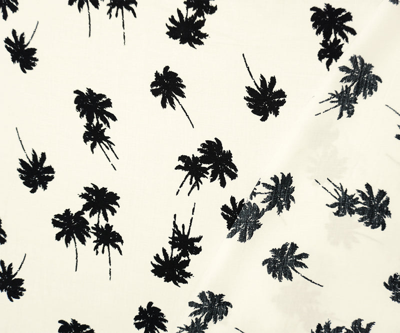 Black-White Rayon Palm Tree Printed Voile Woven Fabric