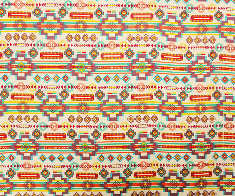 Ivory-Orange-Multi Rayon Aztec Printed Voile Woven Fabric