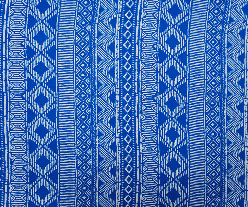 Blue-White Rayon Aztec Printed Voile Woven Fabric