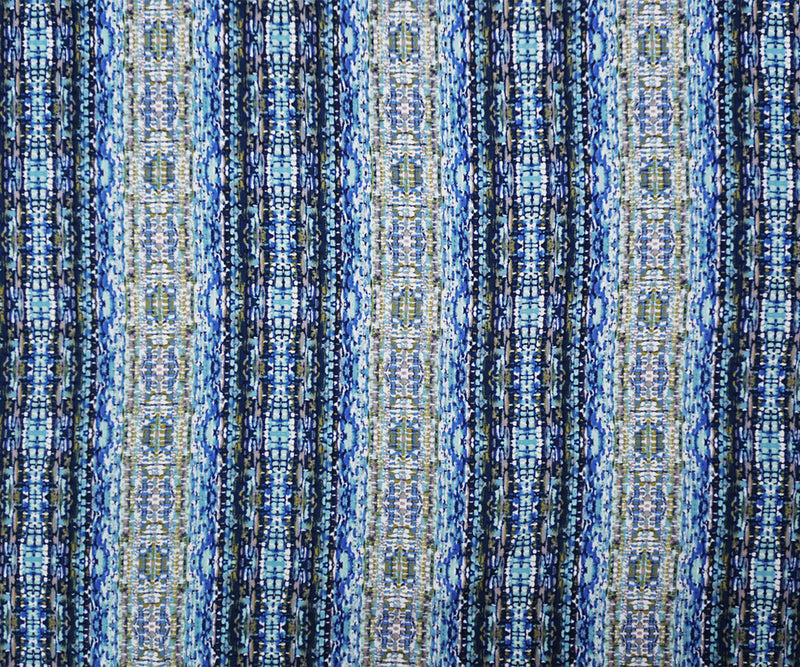 Blue-Green-Multi Rayon Abstract Printed Voile Woven Fabric