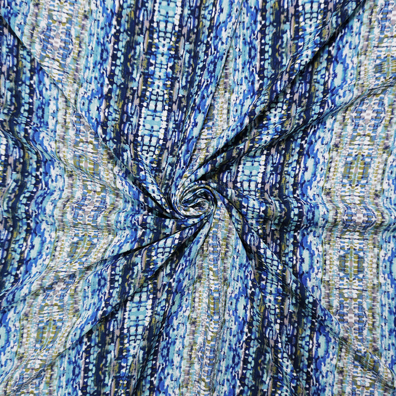 Blue-Green-Multi Rayon Abstract Printed Voile Woven Fabric