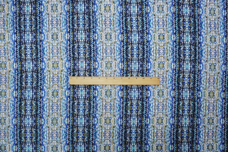 Blue-Green-Multi Rayon Abstract Printed Voile Woven Fabric