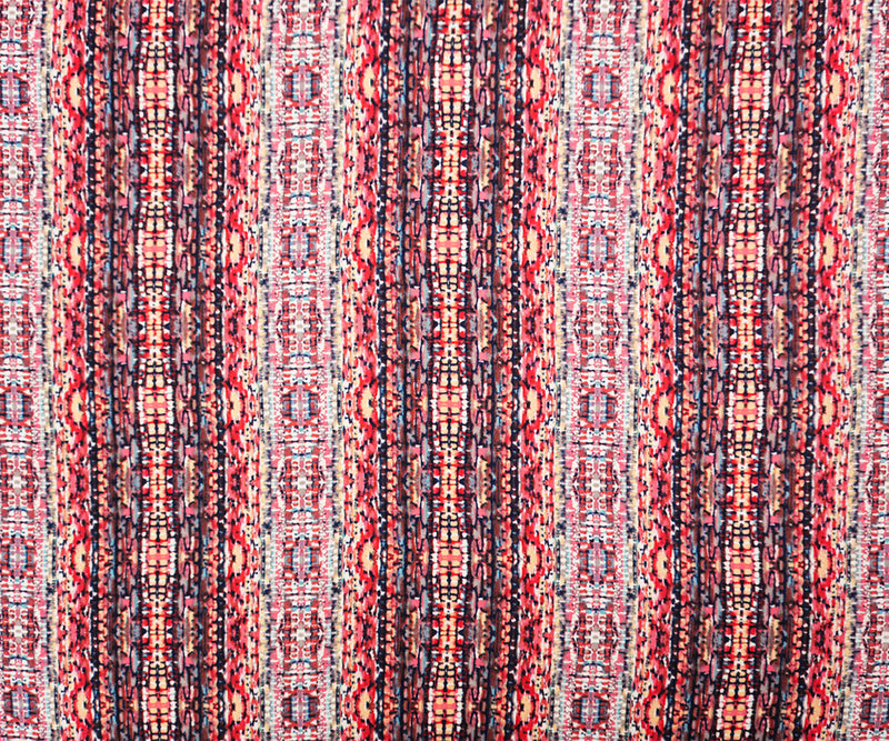 Red-Blue-Multi Rayon Abstract Printed Voile Woven Fabric