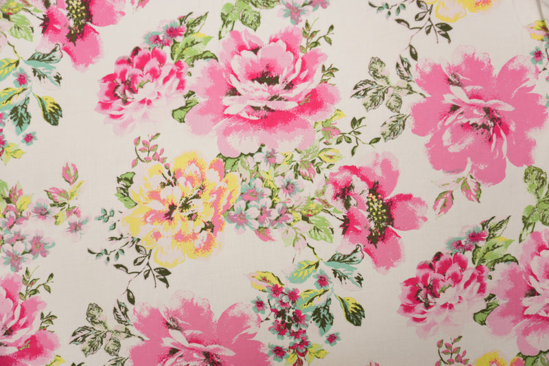 Pink-White-Multi Rayon Floral Printed Voile Woven Fabric