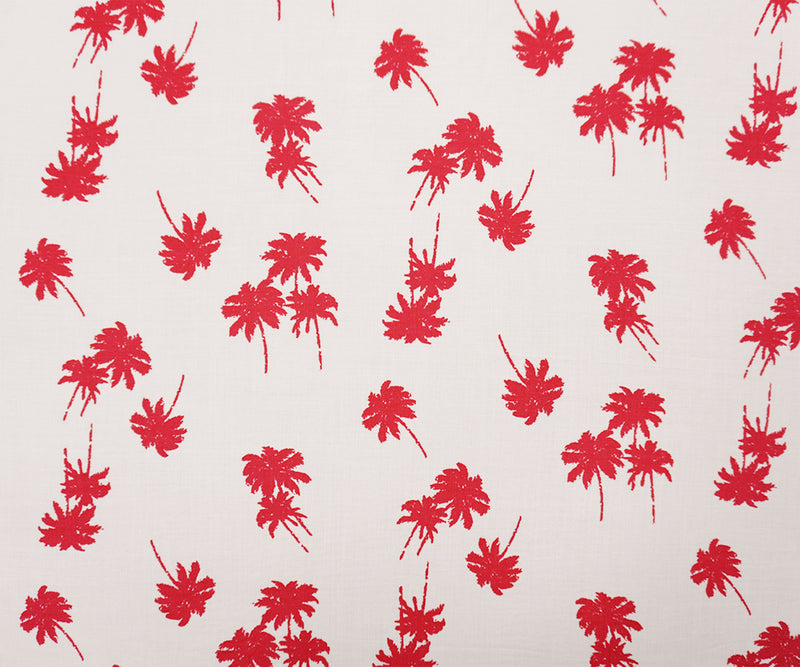 Red-White Rayon Palm Tree Printed Voile Woven Fabric