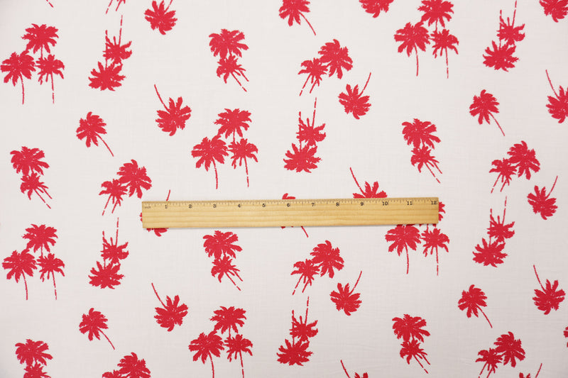Red-White Rayon Palm Tree Printed Voile Woven Fabric