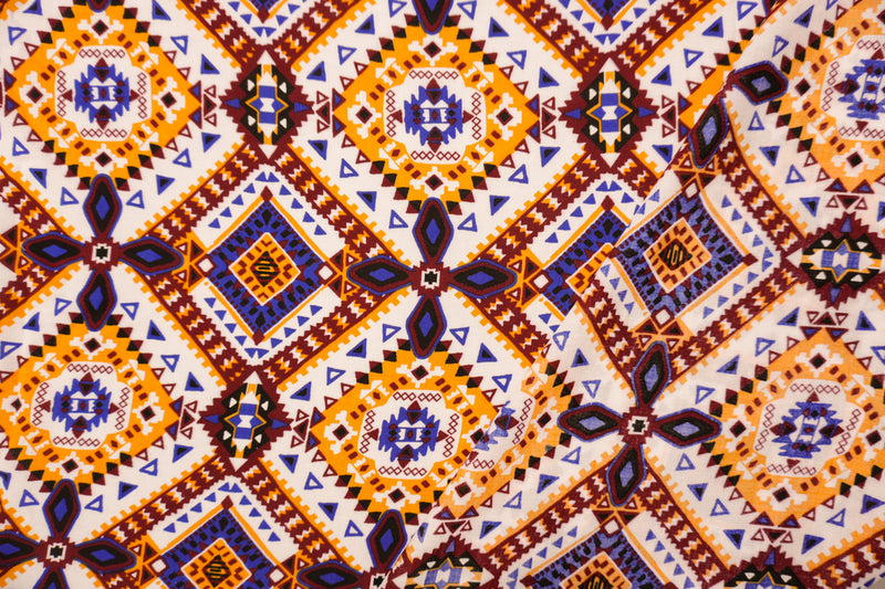 Brown-White-Multi Rayon Aztec Printed Voile Woven Fabric