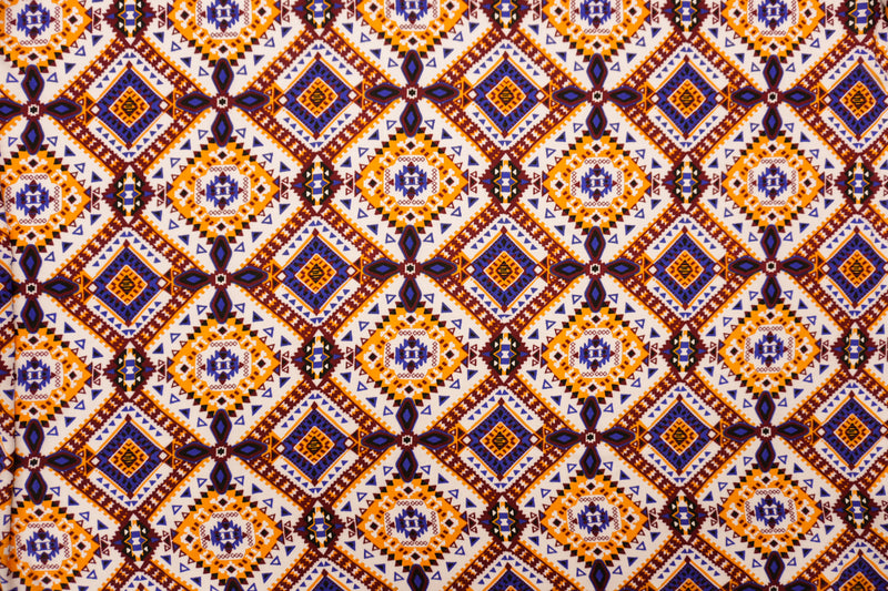 Brown-White-Multi Rayon Aztec Printed Voile Woven Fabric