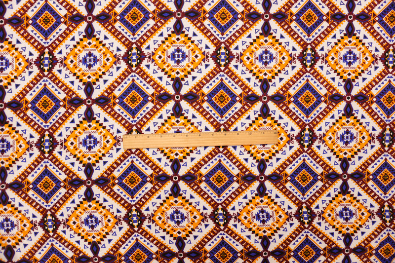 Brown-White-Multi Rayon Aztec Printed Voile Woven Fabric