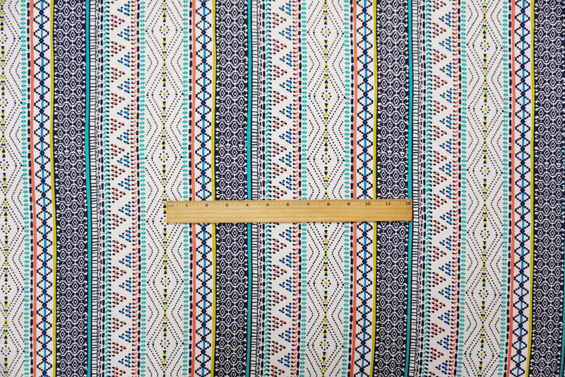 Blue-Multi Rayon Aztec Printed Cross Dobby Jacquard Woven Fabric