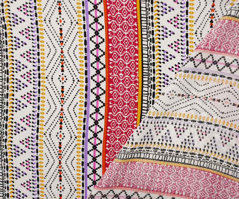 Red-Multi Rayon Geometric Print Cross Dobby Jacquard Woven Fabric