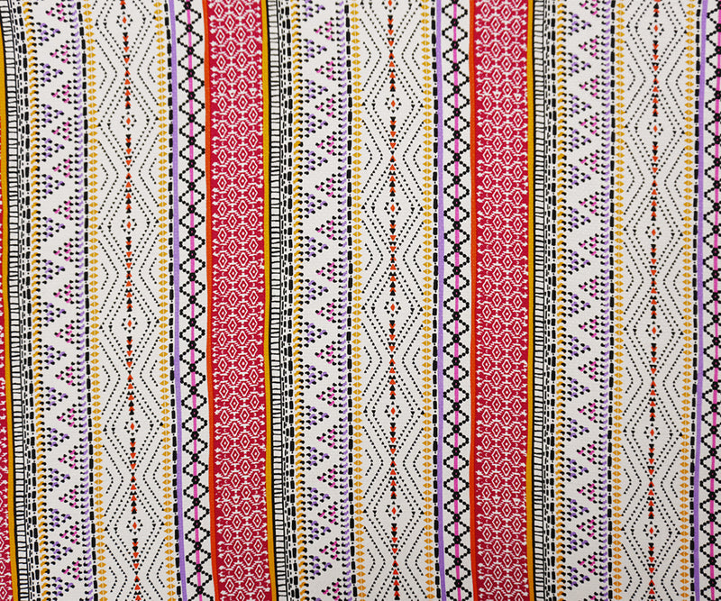 Red-Multi Rayon Geometric Print Cross Dobby Jacquard Woven Fabric
