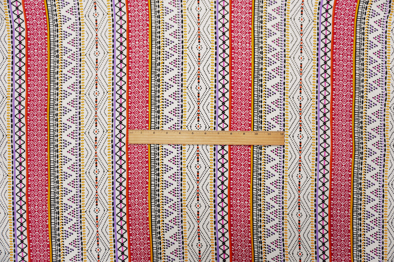 Red-Multi Rayon Geometric Print Cross Dobby Jacquard Woven Fabric
