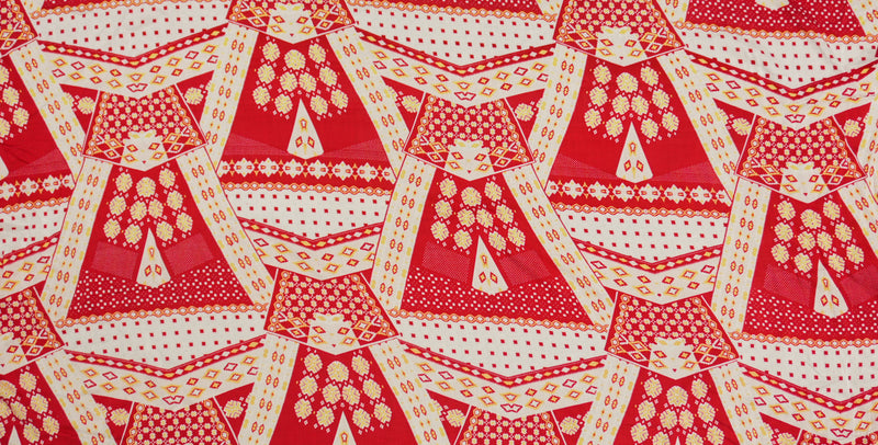 Red-Ivory-Yellow Rayon Aztec Printed Voile Woven Fabric