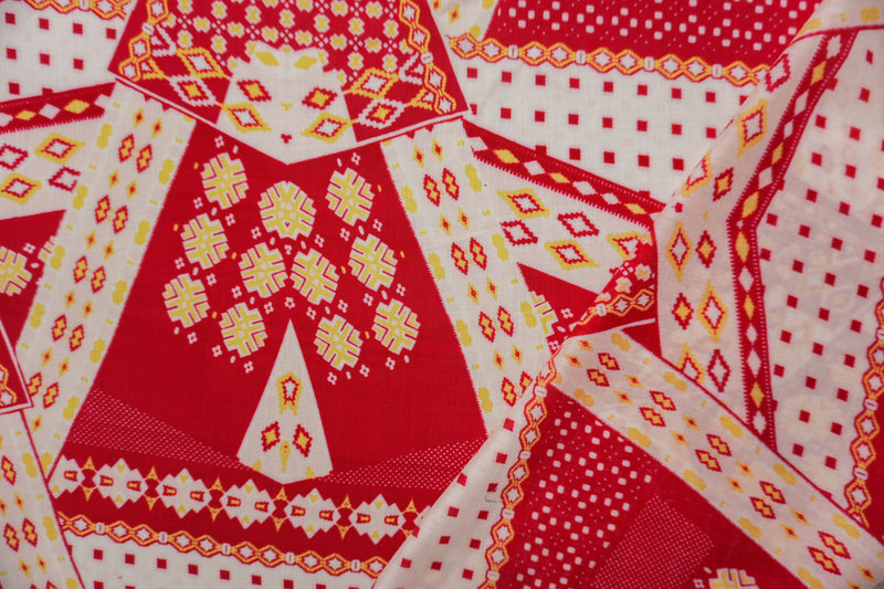Red-Ivory-Yellow Rayon Aztec Printed Voile Woven Fabric