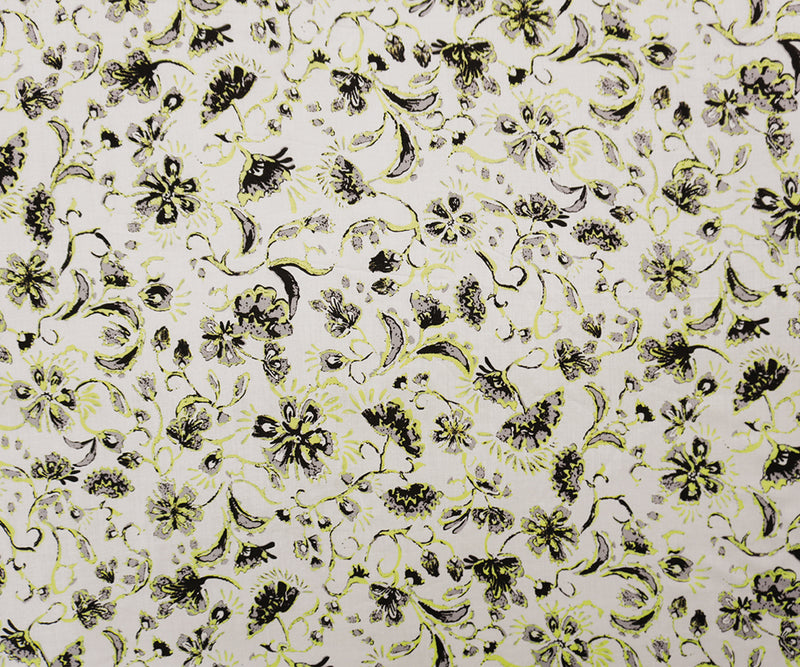 White-Yellow-Multi Rayon Floral Printed Voile Woven Fabric