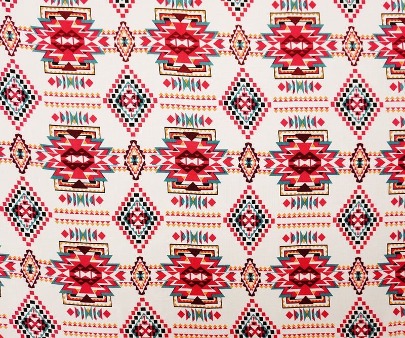 Red-White-Multi Rayon Aztec Printed Voile Woven Fabric