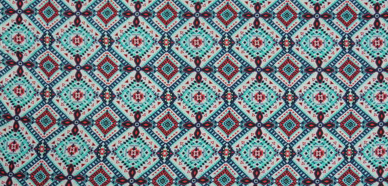 Teal-Red-Multi Rayon Aztec Printed Voile Woven Fabric