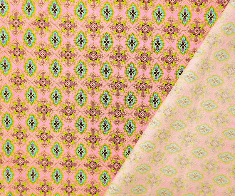 Pink-Multi Cotton Stretch Moroccan Printed Poplin Woven Fabric